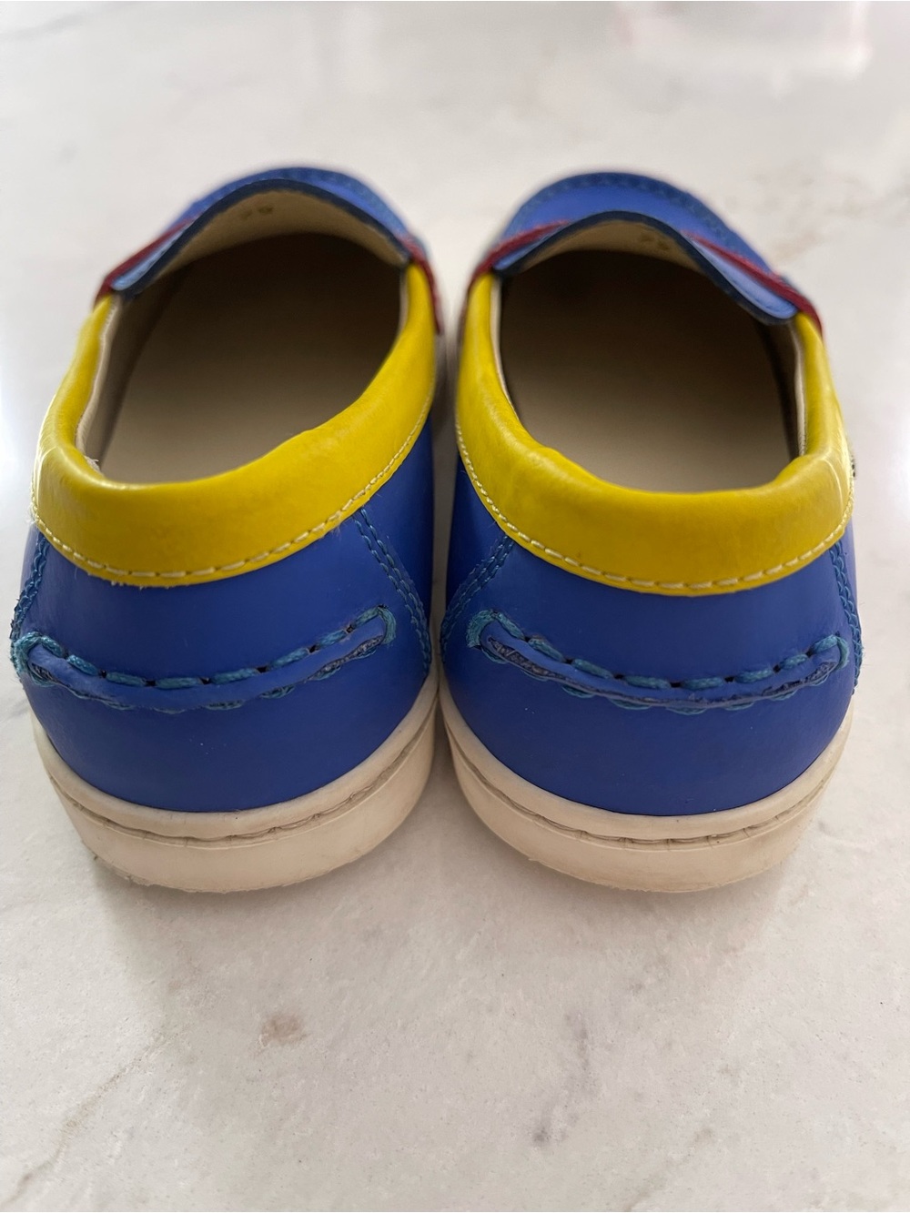 MOSCHINO KIDS Blue, Red & Yellow Leather Penny Loafers - EUC - EU29/US11.5 KIDS - Picture 12 of 12